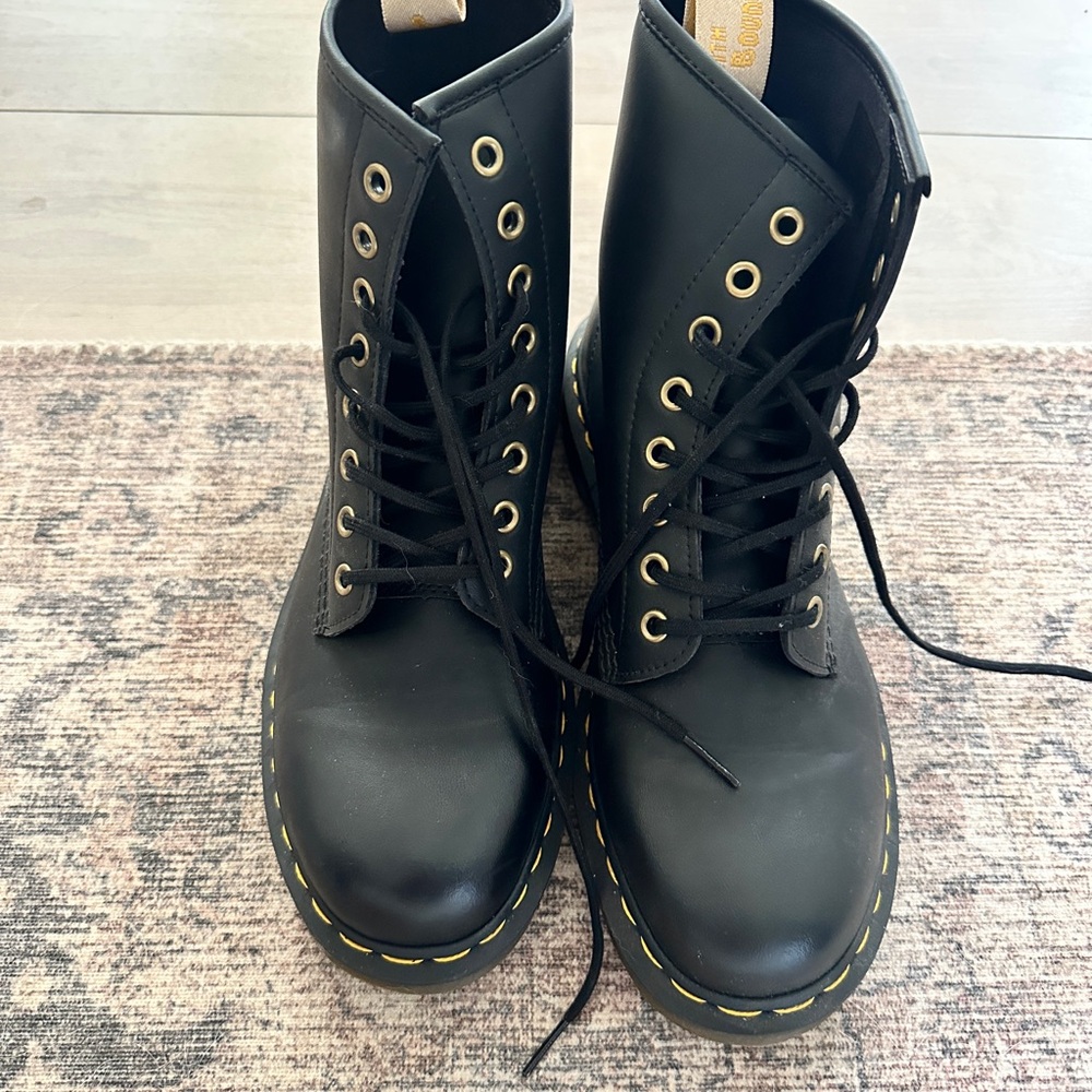 Dr. Martens Black Combat Boots with Yellow Stitching - Brand New